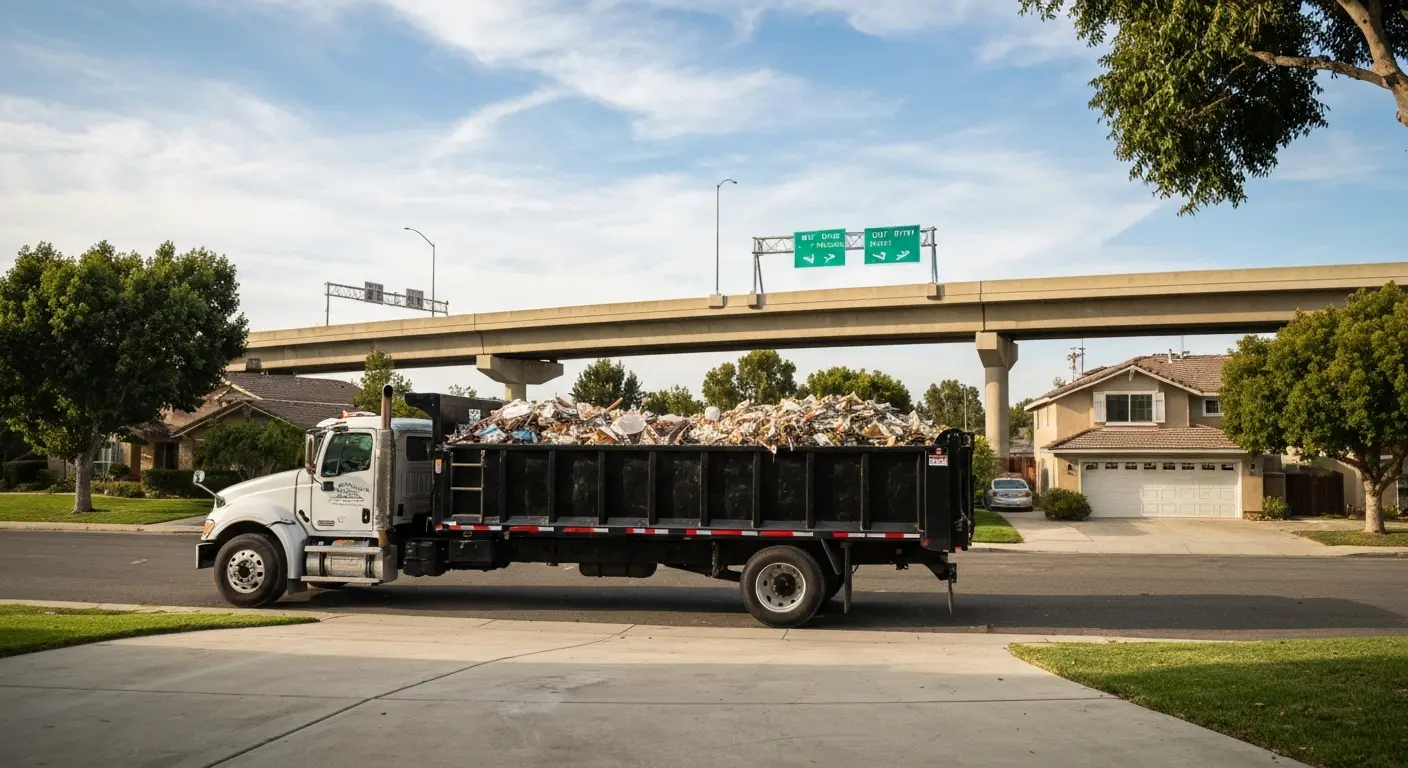 Truck hauling debris from site
