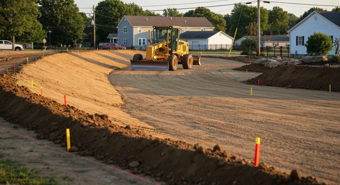 Grading equipment working on site