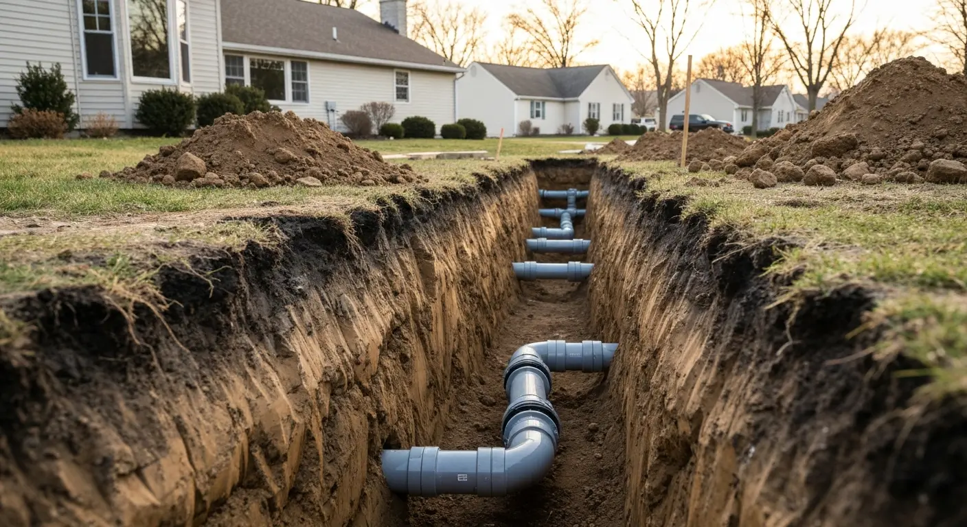 Water and sewer line trenching in Oakland County