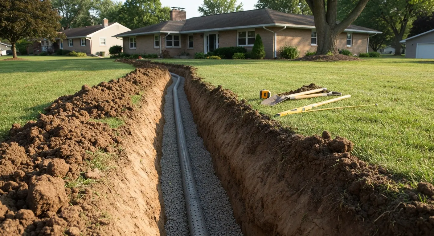 Drainage trench system in residential property