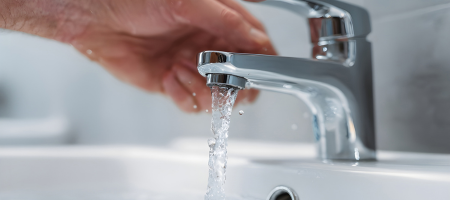 water running into a bathroom  sink