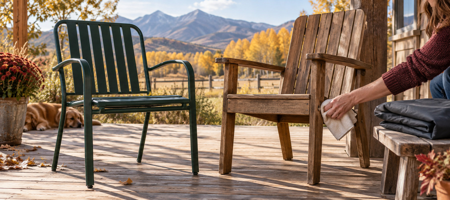 Clean outdoor chairs drying completely before they are covered for winter