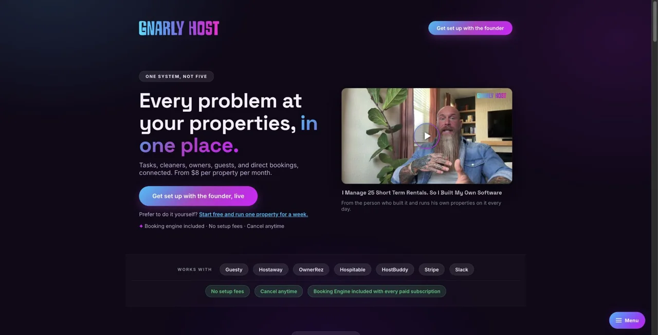 Gnarly Host's live property-management software funnel