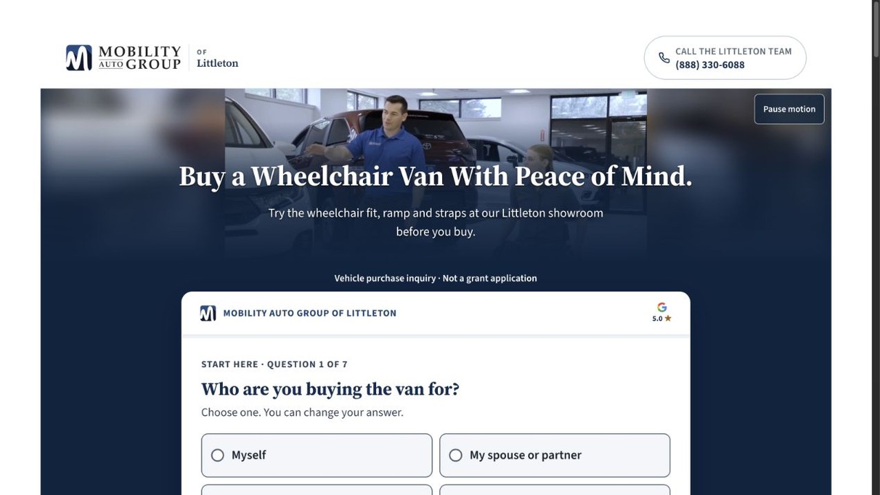 Mobility Auto's live wheelchair van fit and funding funnel