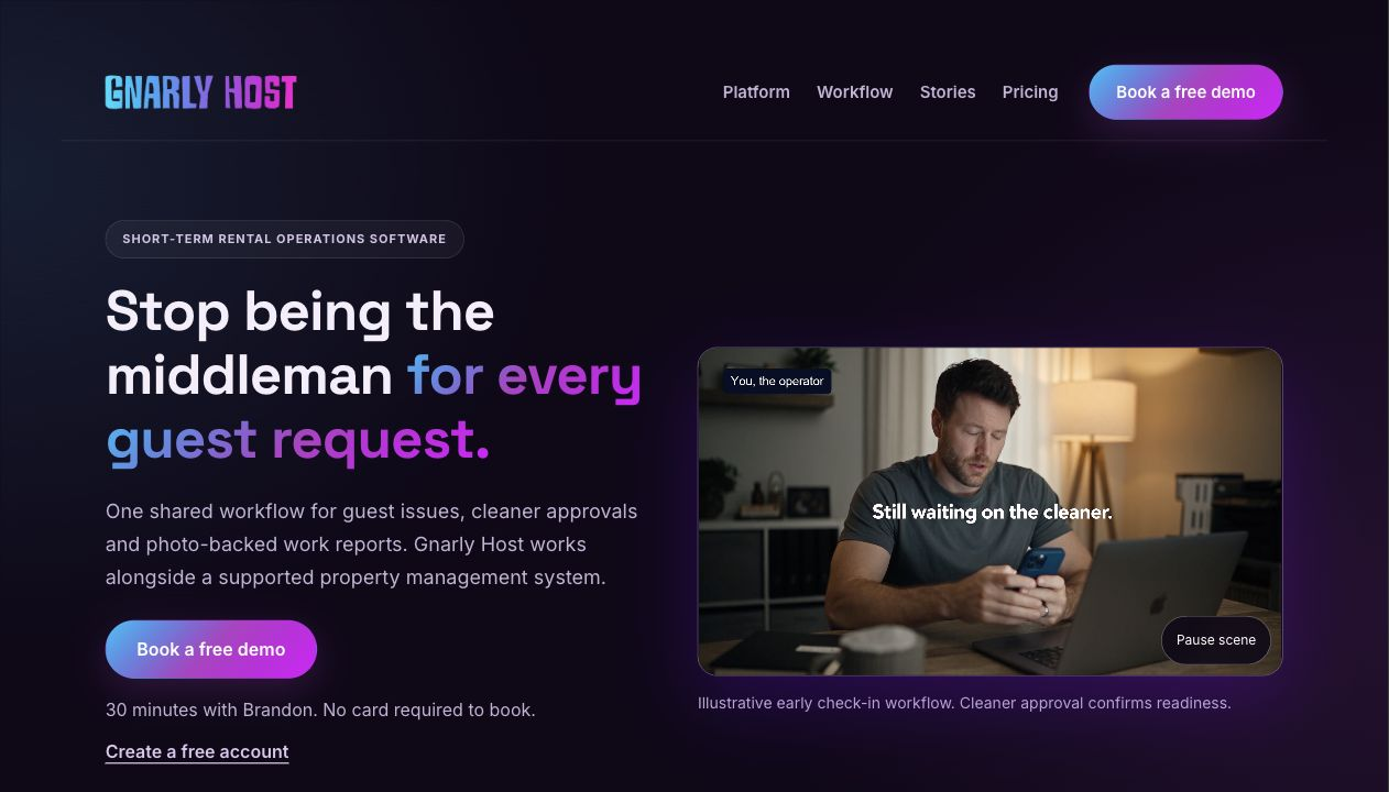 Gnarly Host's live property-management software funnel
