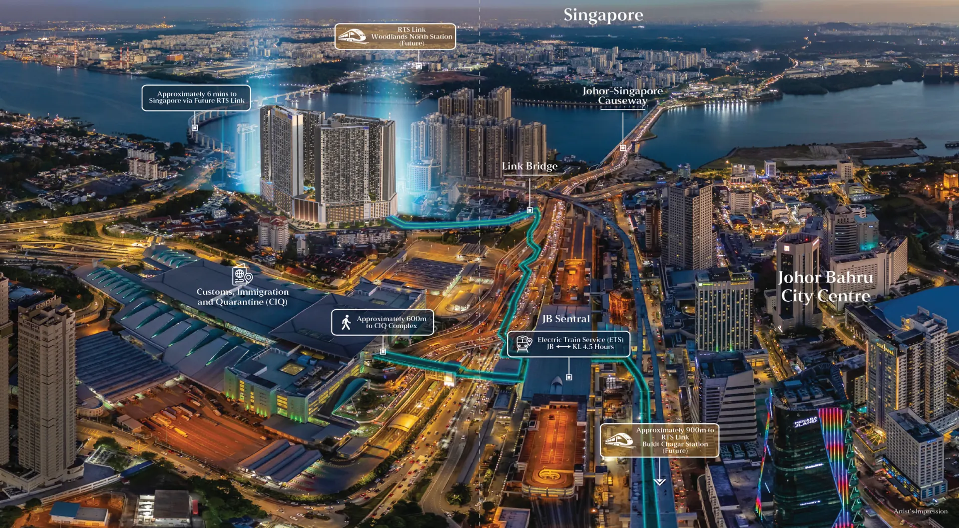 Causewayz Square exact location map showing CIQ, RTS Link, JB Sentral and Singapore