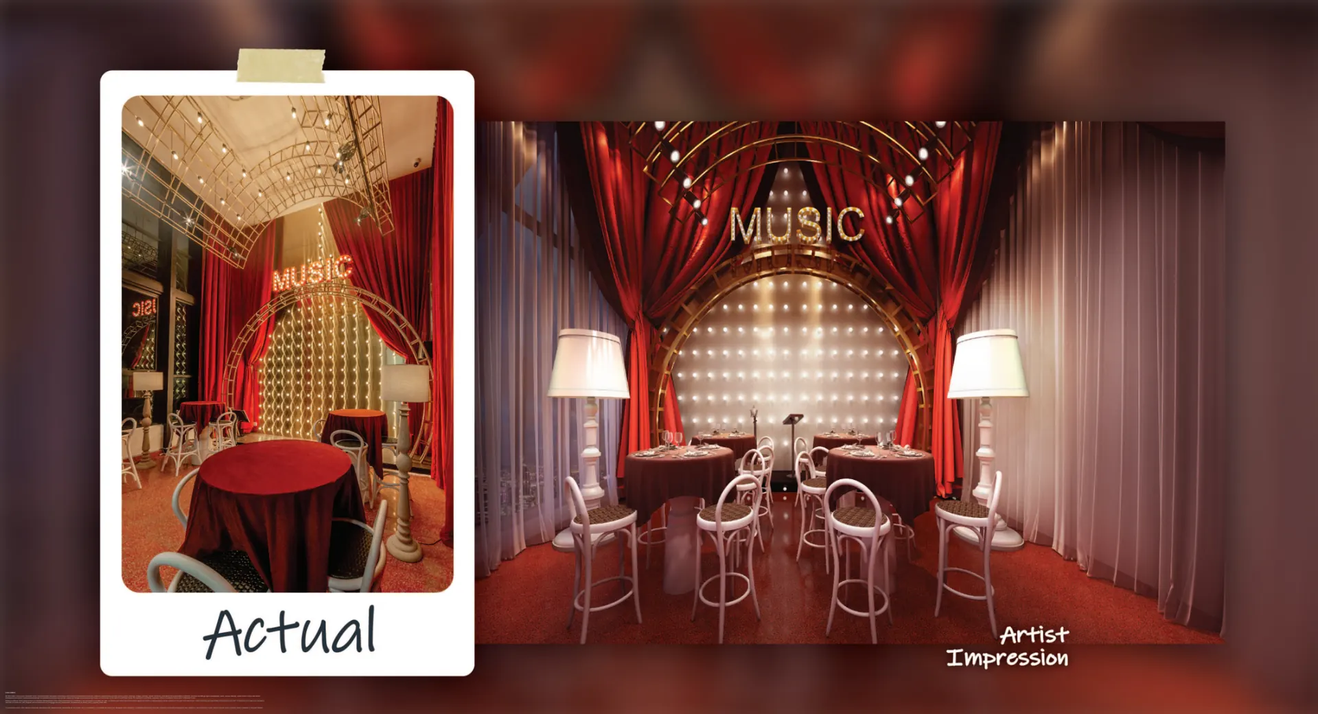 Actual versus artist impression music room workmanship comparison