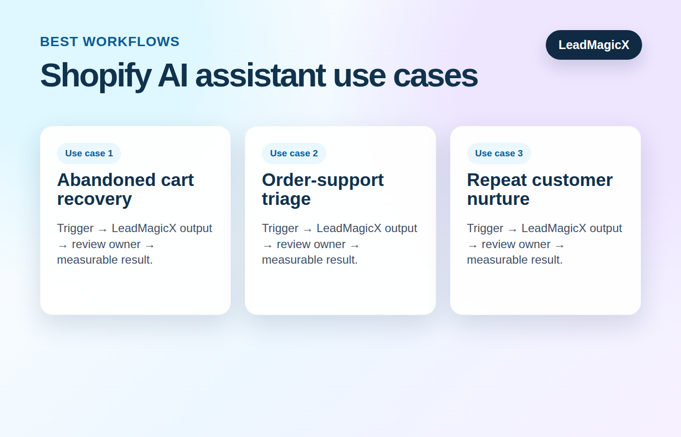 Example Shopify AI assistant use cases for business teams.