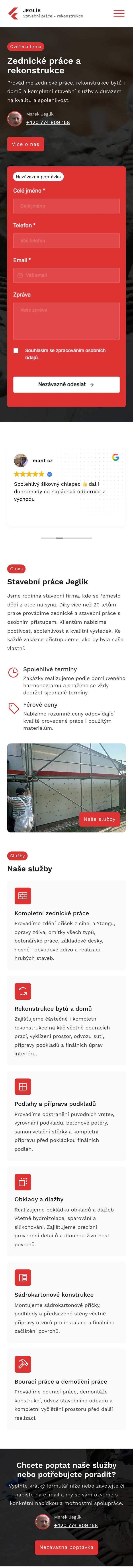Ukázka webu na mobilu
