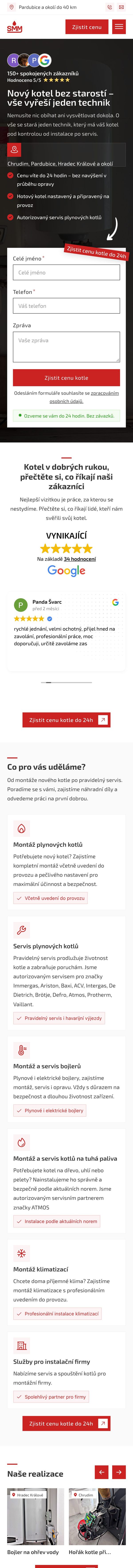 Ukázka webu na mobilu