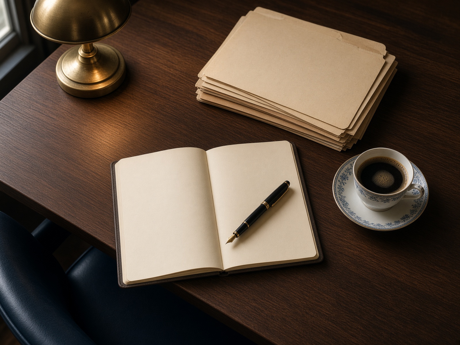 Consulting workspace in Norfolk with notebooks and files