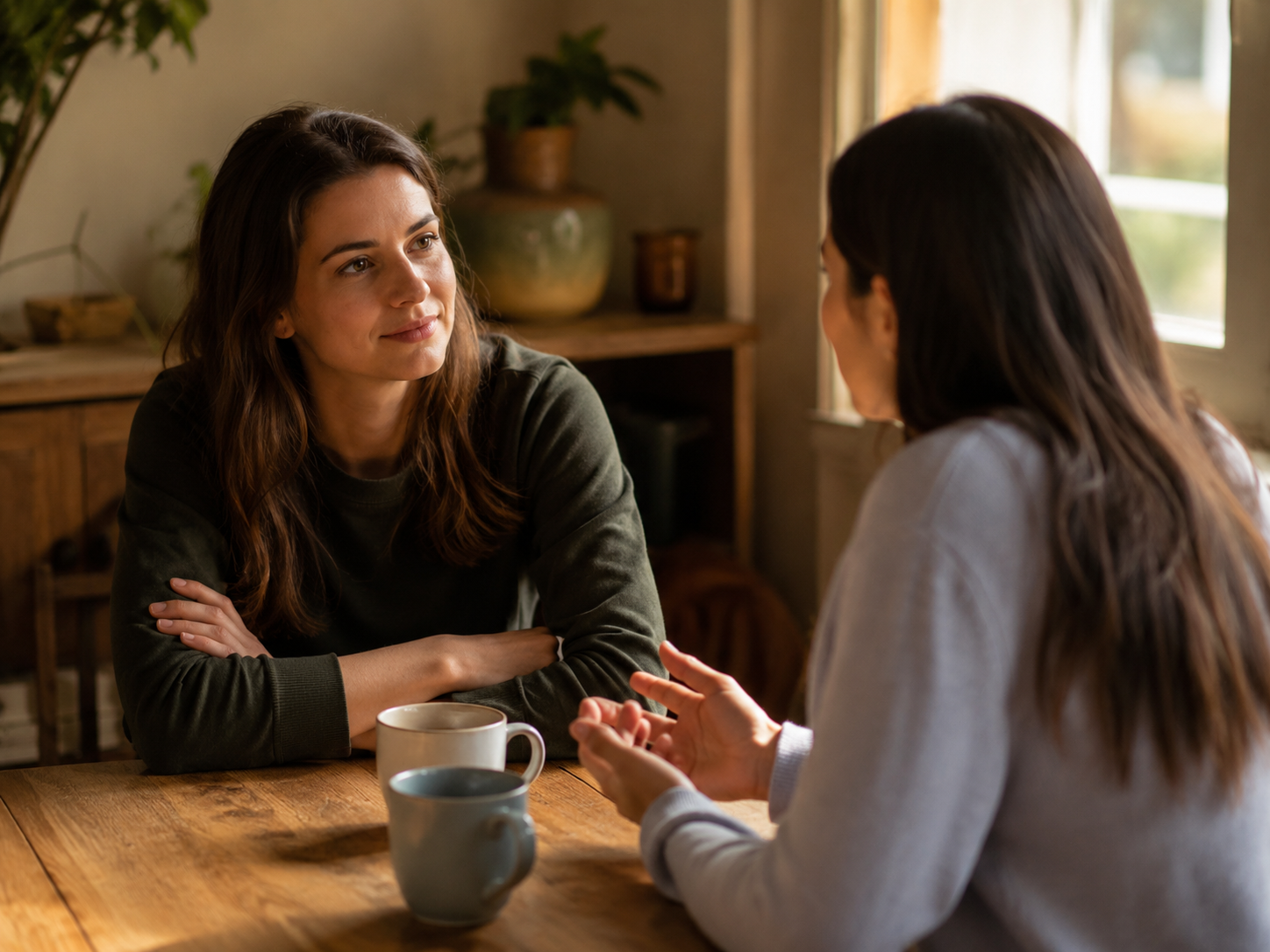 Two women in calm conversation