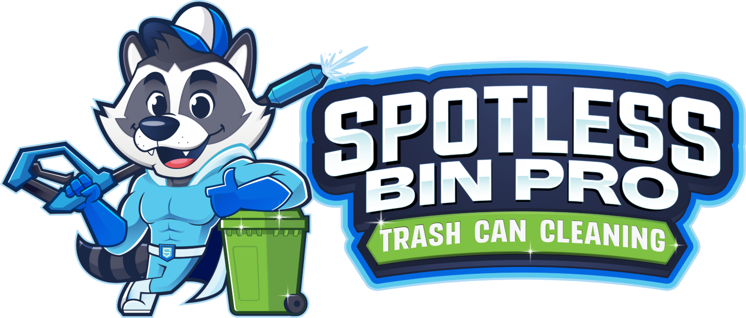Spotless Bin Pro logo featuring mascot raccoon and trash can cleaning branding