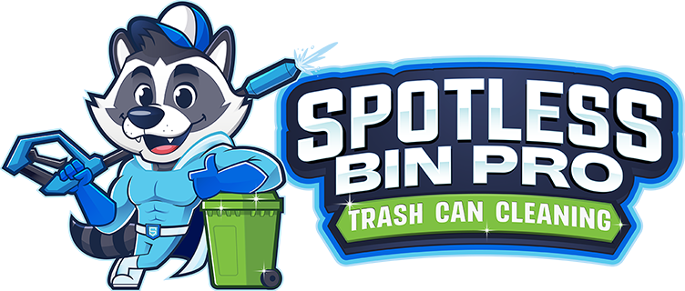 Spotless Bin Pro logo featuring mascot raccoon and trash can cleaning branding