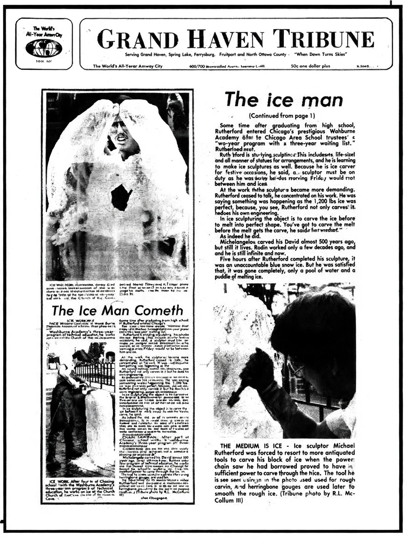 Grand Haven Tribune article about Michael the Ice Man