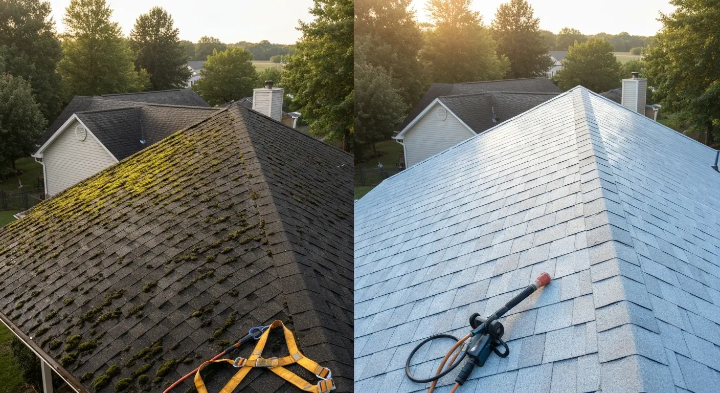 Roof cleaning before and after
