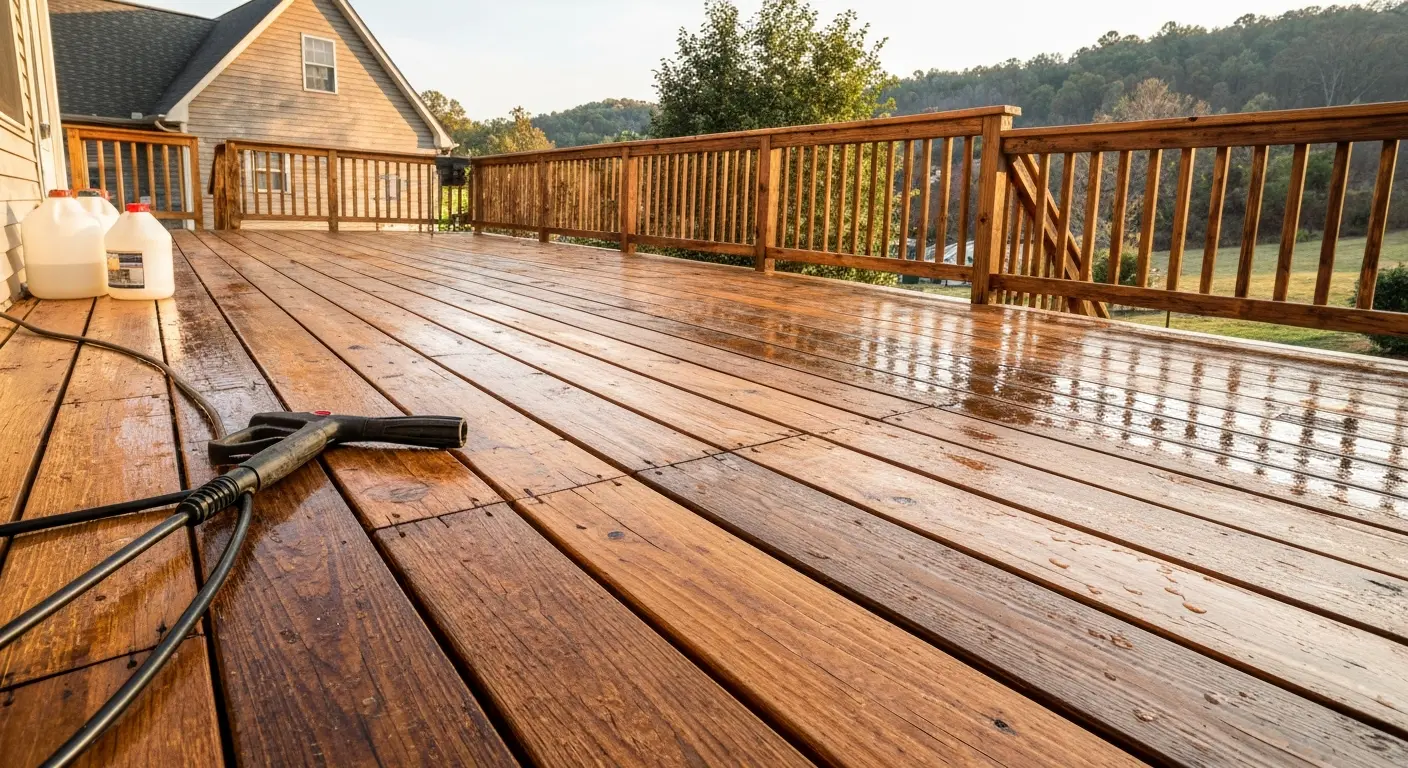 Wood deck cleaning