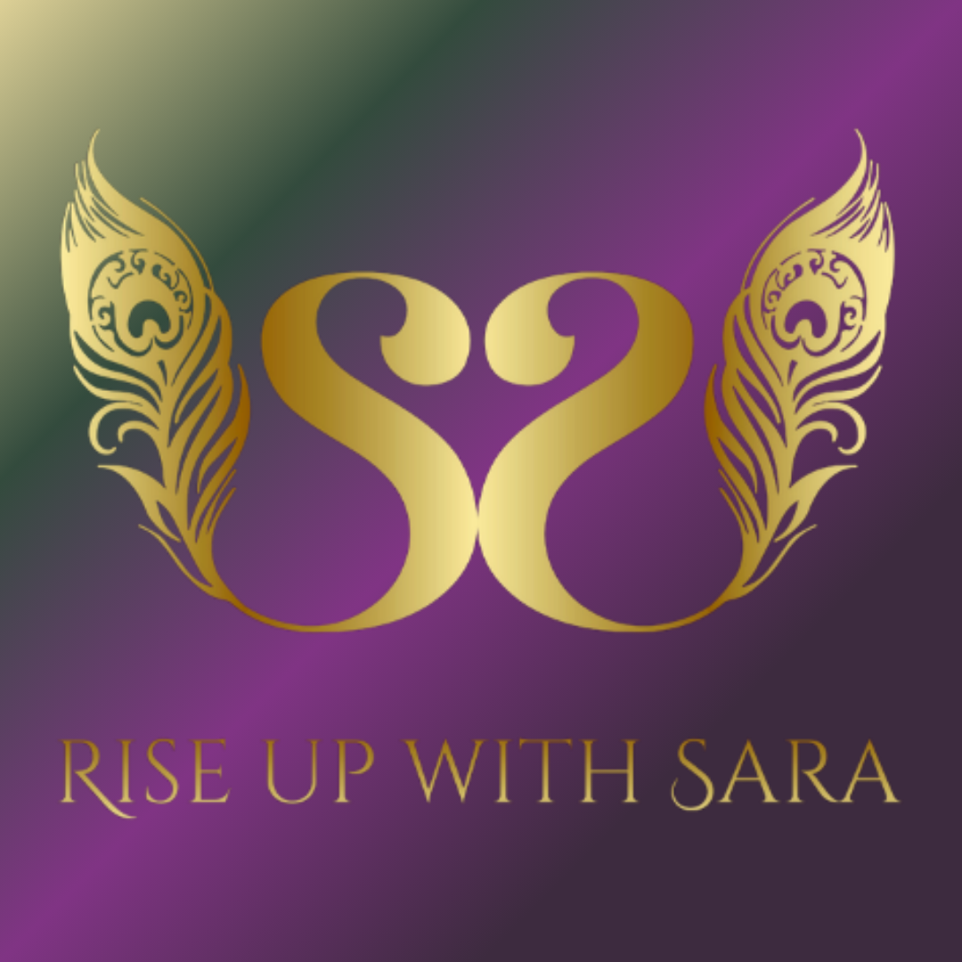 Rise Up with Sara logo featuring two intertwined 'S's with peacock feather tails and heads forming a heart, symbolising dedication to heart-centered, purpose-driven leaders