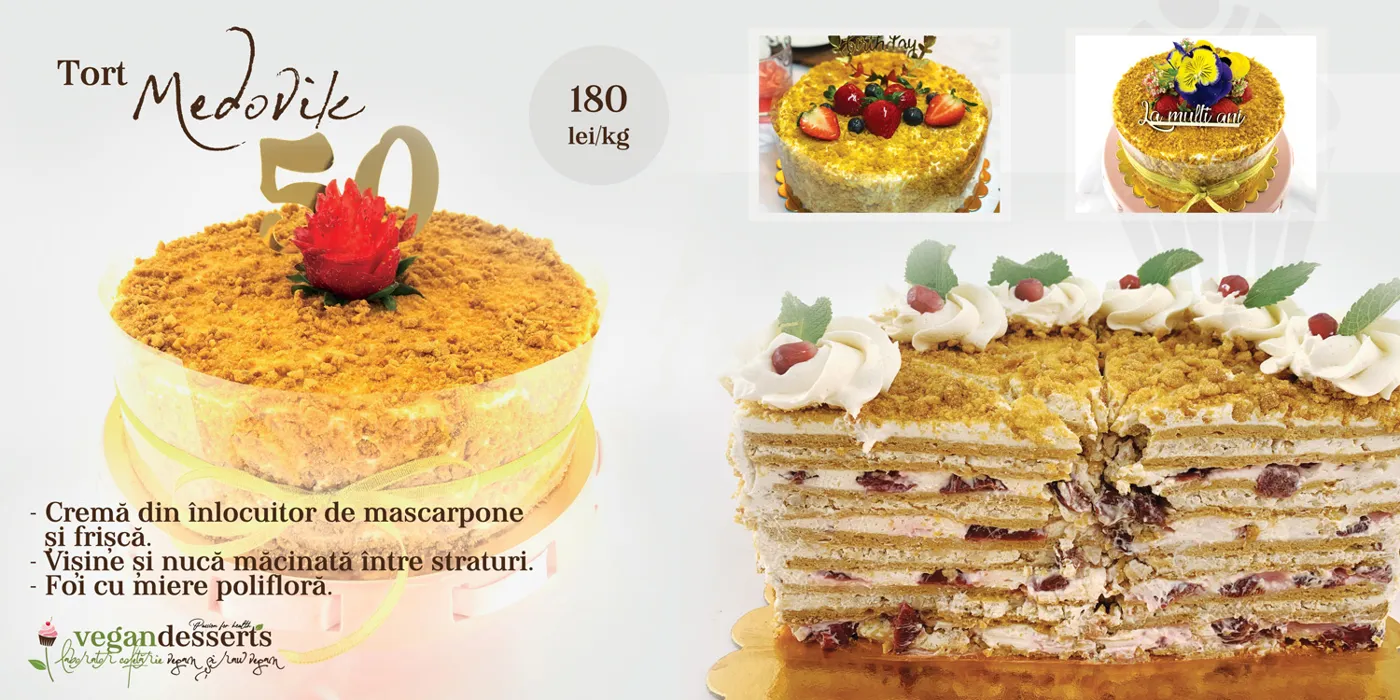 Tort Medovik vegan din catalogul Vegan Desserts