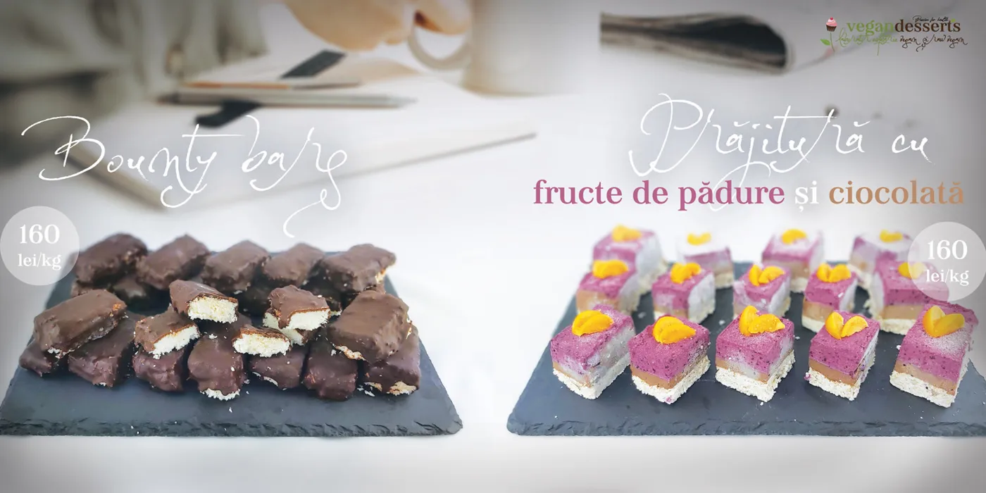 Prăjituri raw vegane cu fructe de pădure și ciocolată