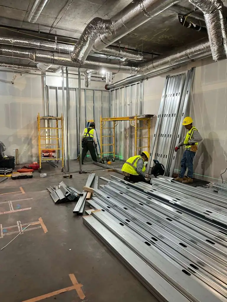 Construction team building on site