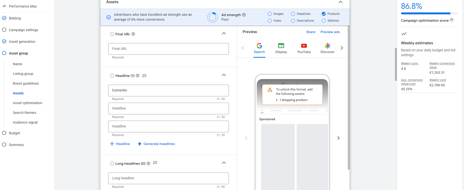 Kuvituskuva pmax työkalu editori-näkymässä. 
