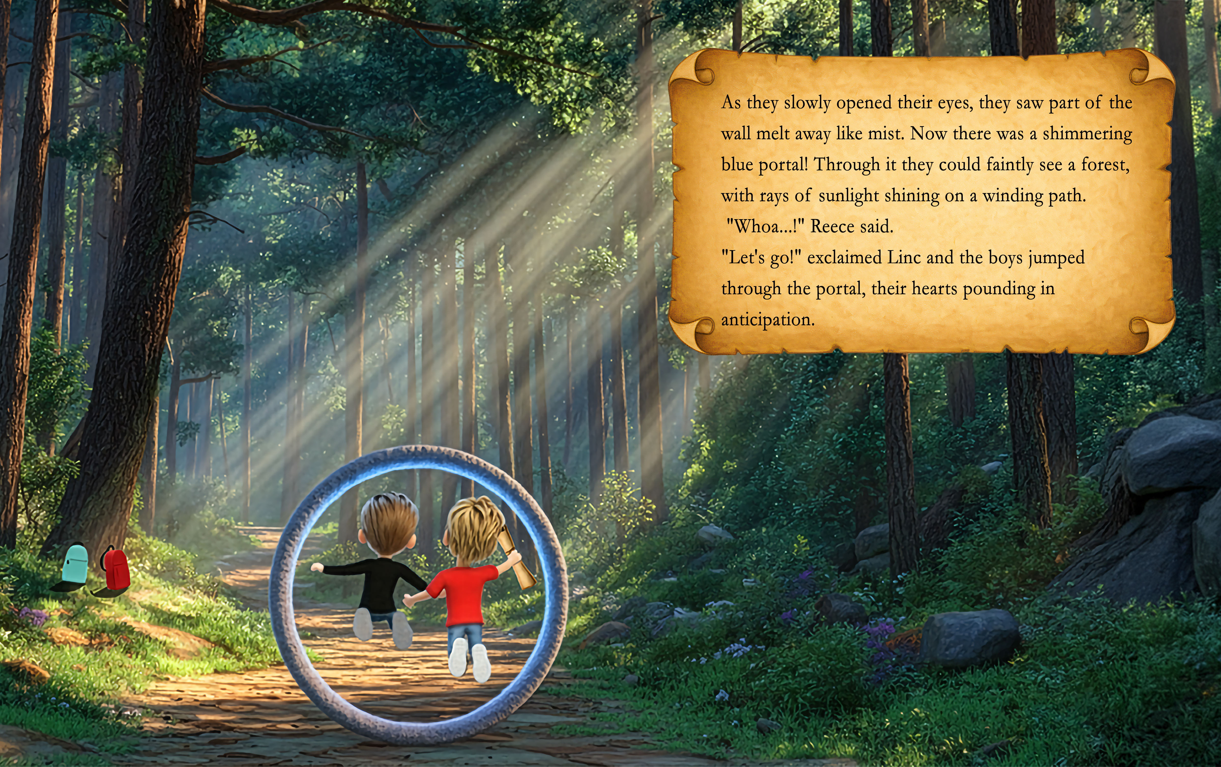 The backpacks in the forest