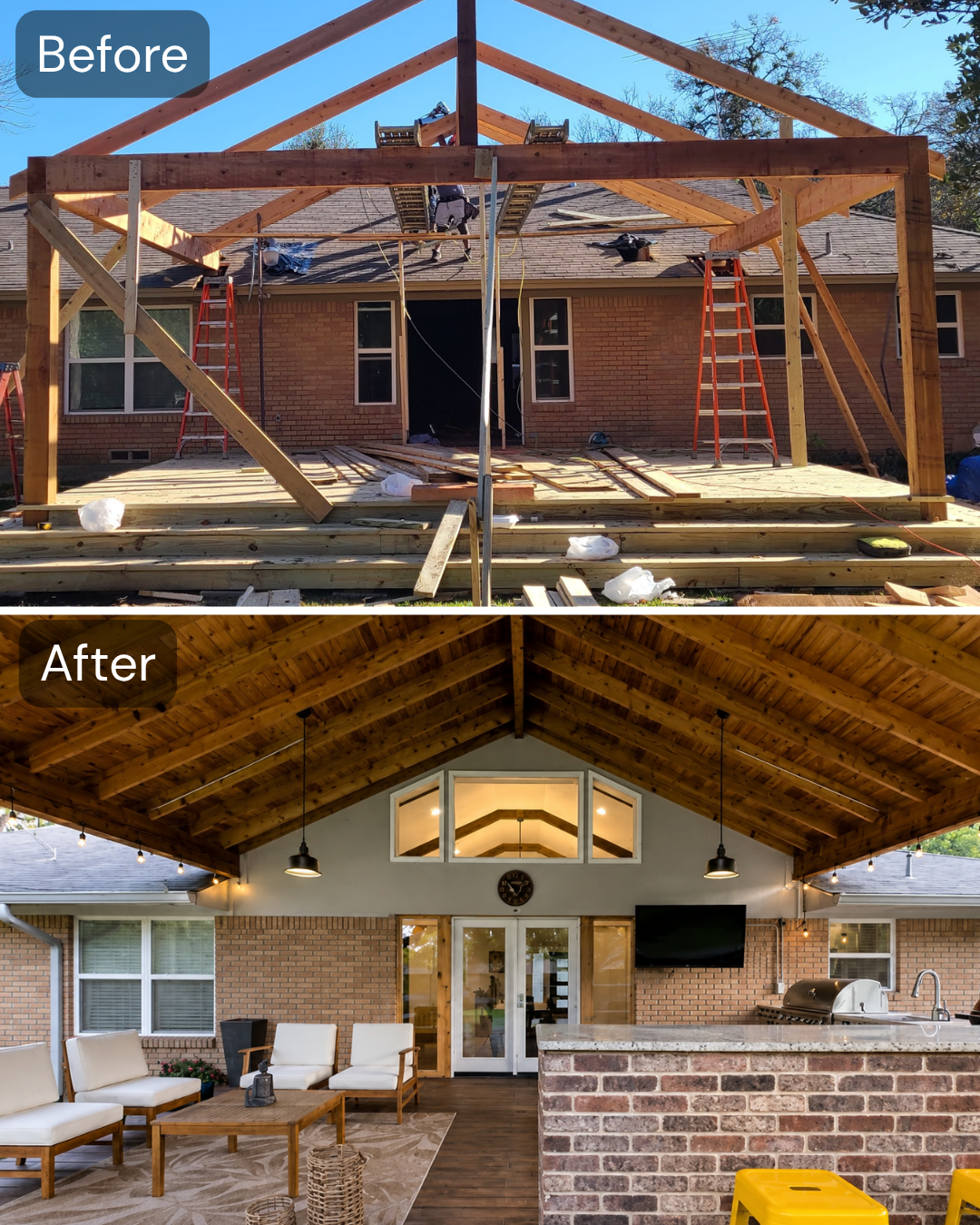Home addition — before and after comparison