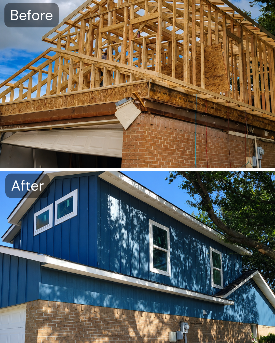 Home addition — before and after comparison