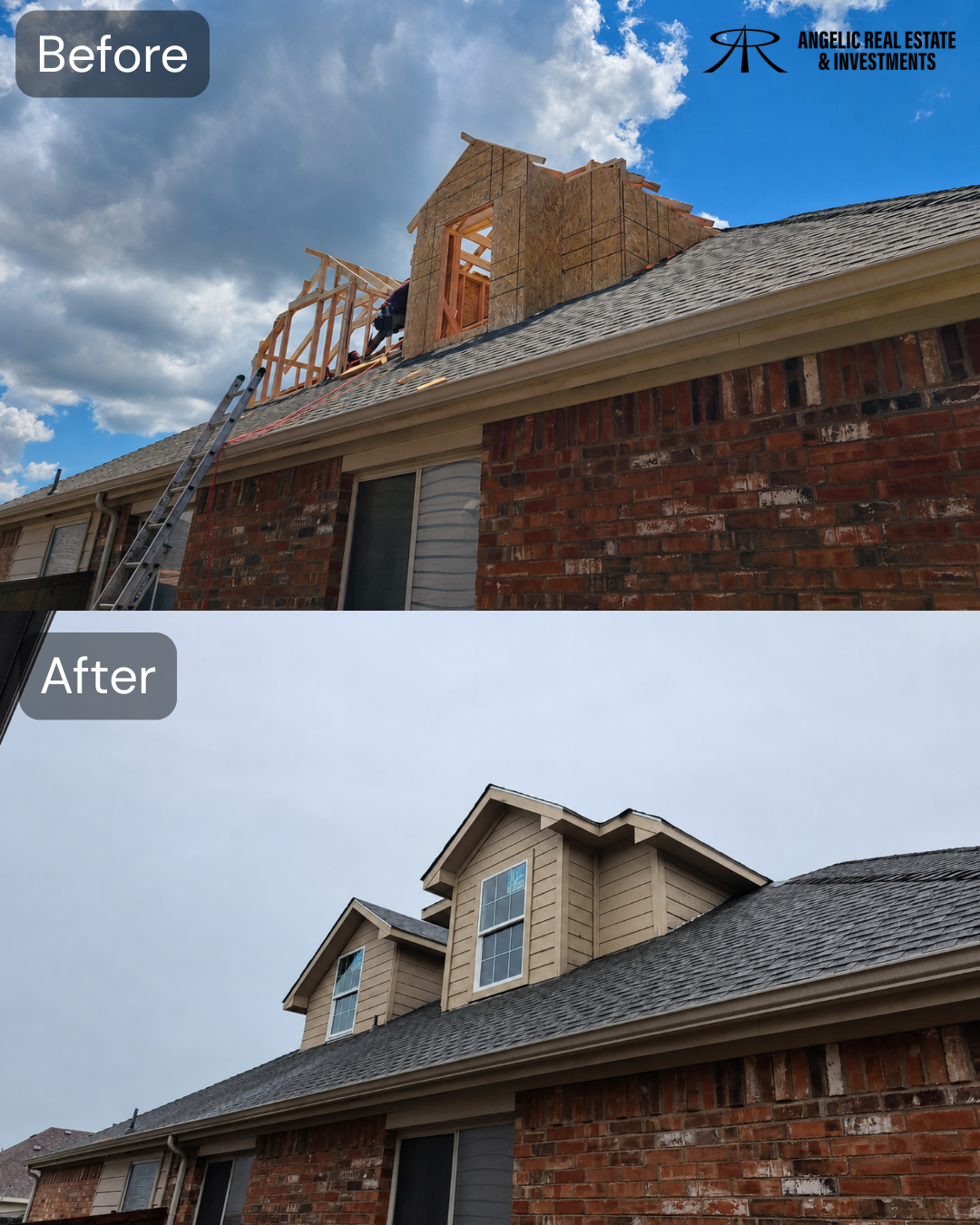 Roof addition — before and after comparison