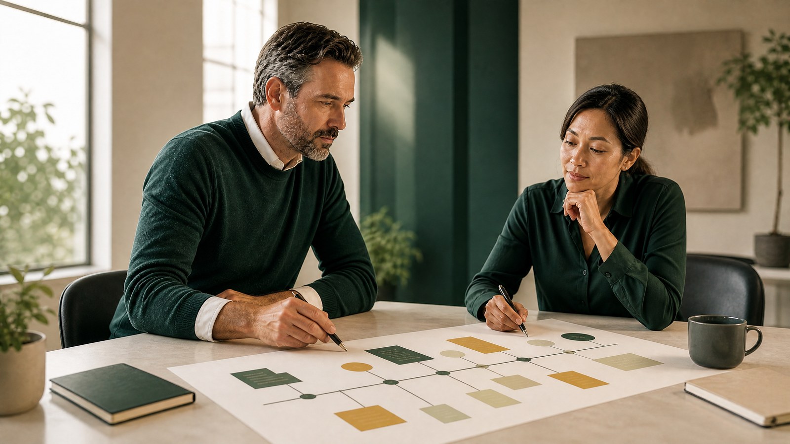 A business owner reviewing a strategic plan with an advisor