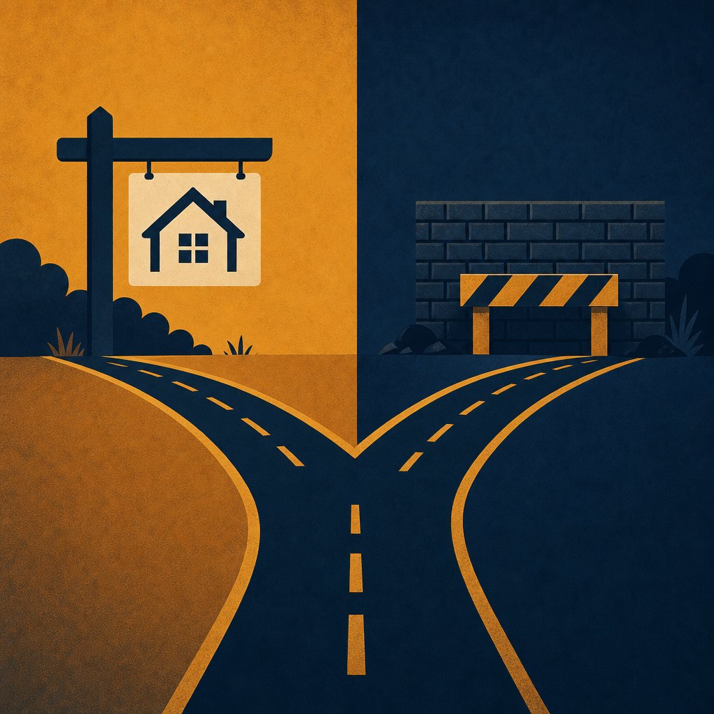 Two roads: one leading to a successful sale, one to a dead end — illustrating why most businesses fail to sell