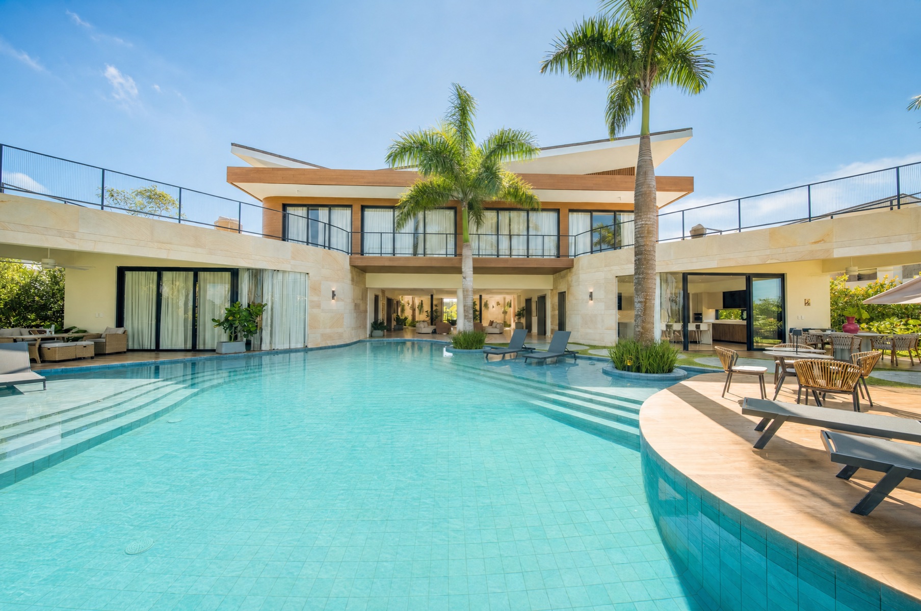 Villa pool terrace under midday sun, Casa de Campo