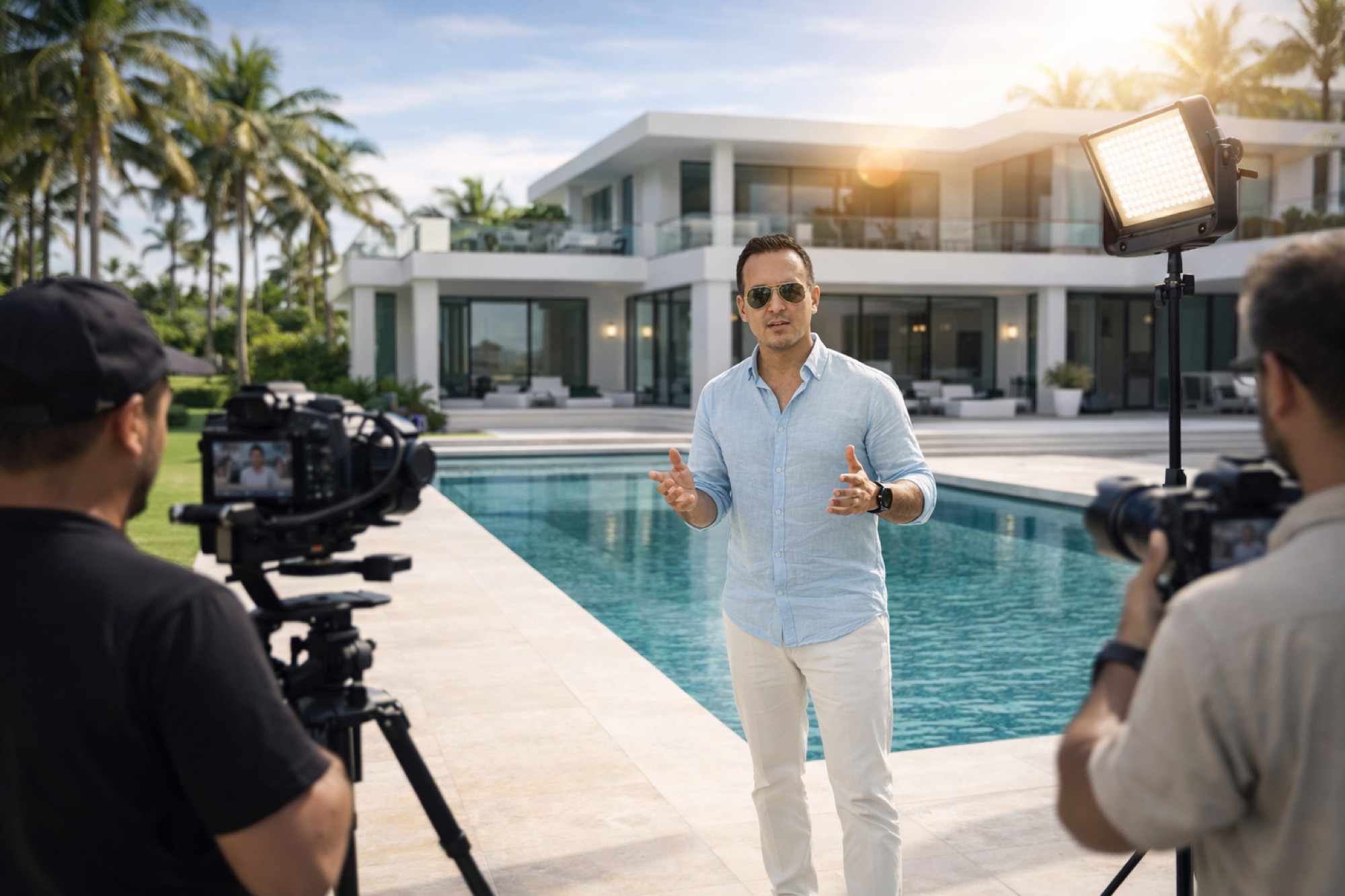 On-camera content production at a luxury villa