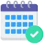 Calendar icon with a green check mark, symbolizing confirmed appointments