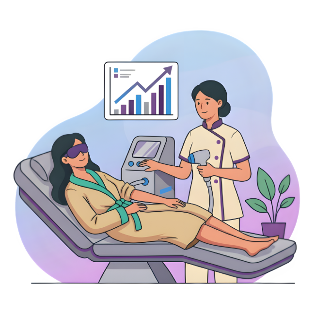 A woman receiving a professional laser skin treatment at an aesthetic clinic