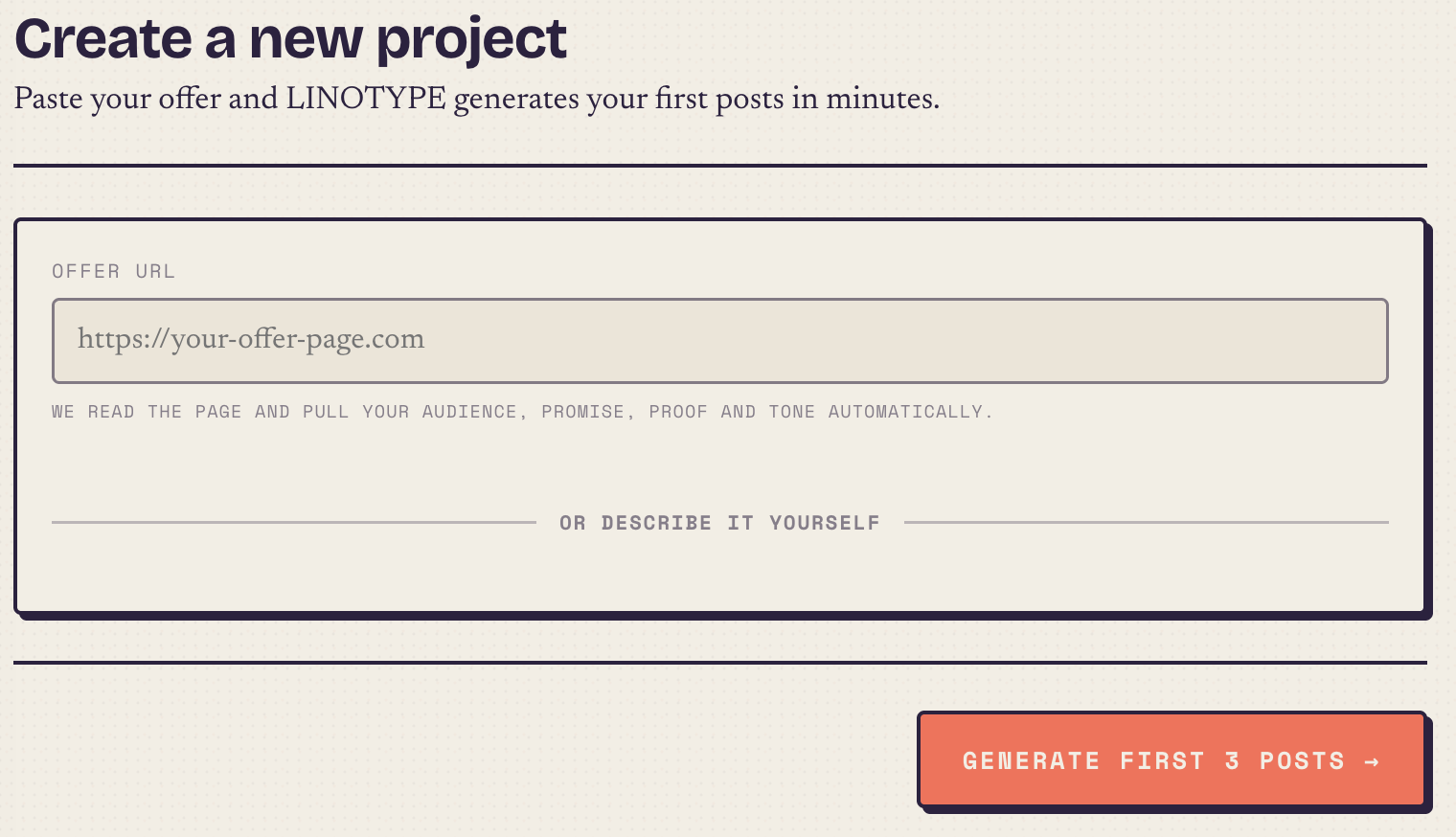 Second Create Project interface step