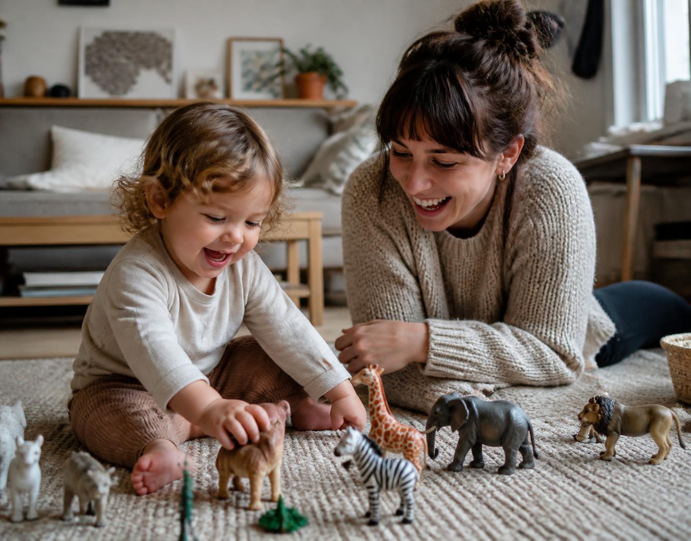 A toddler leading play while an adult follows the child's lead.
