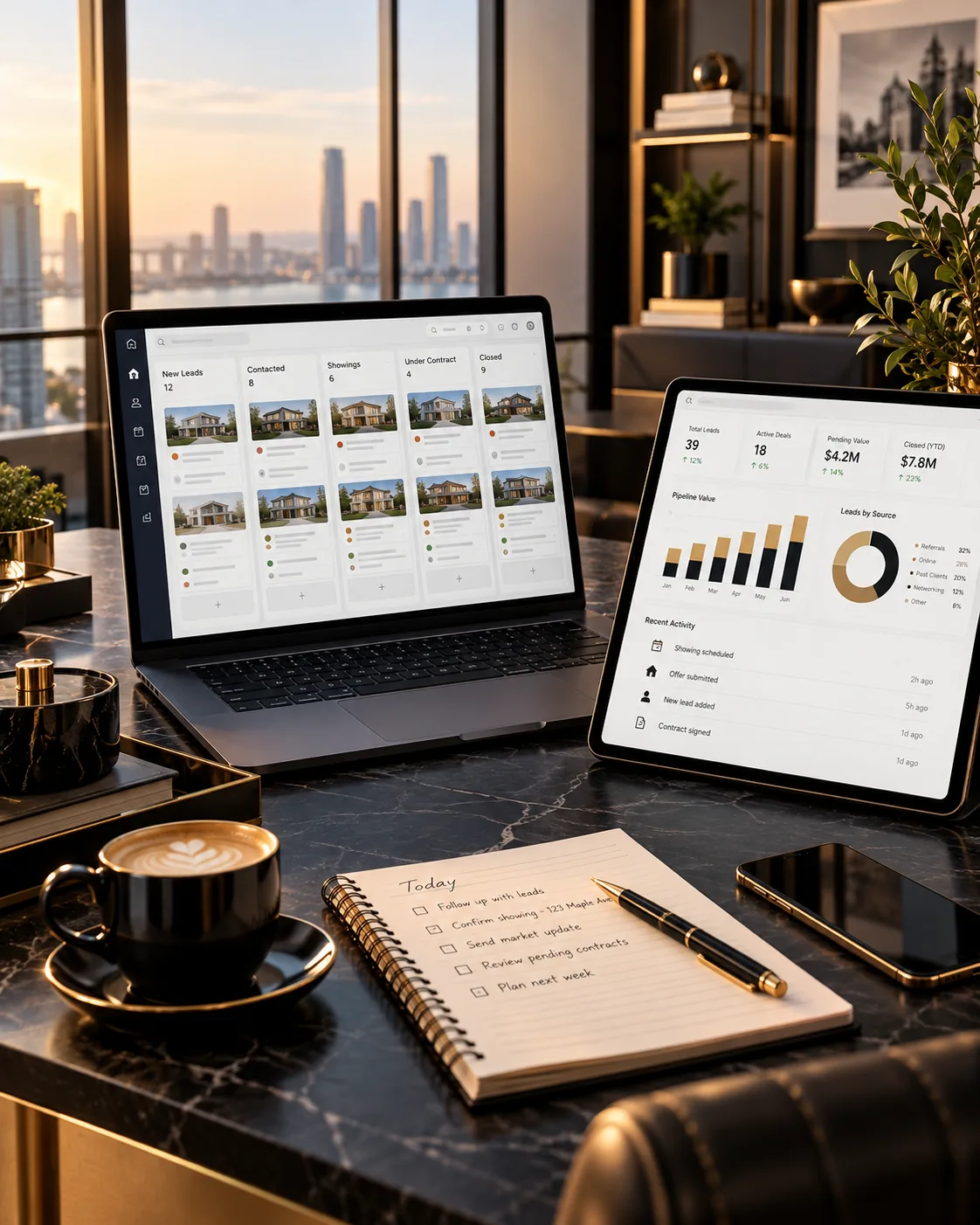 Mesa de trabajo inmobiliaria con analítica y seguimiento comercial