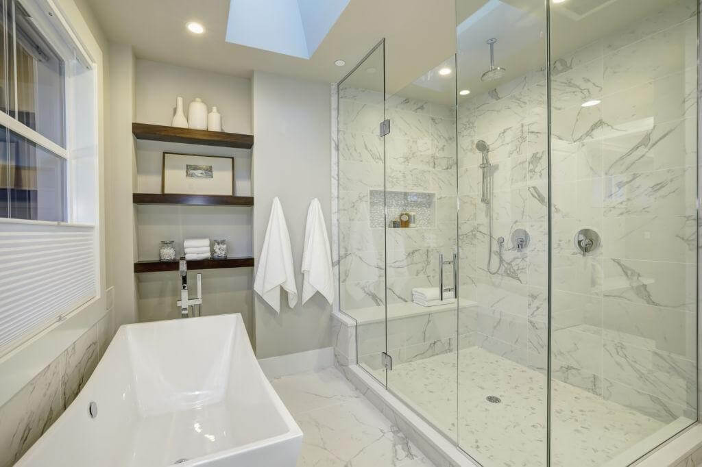 Custom frameless glass shower enclosure installation in Atlanta GA