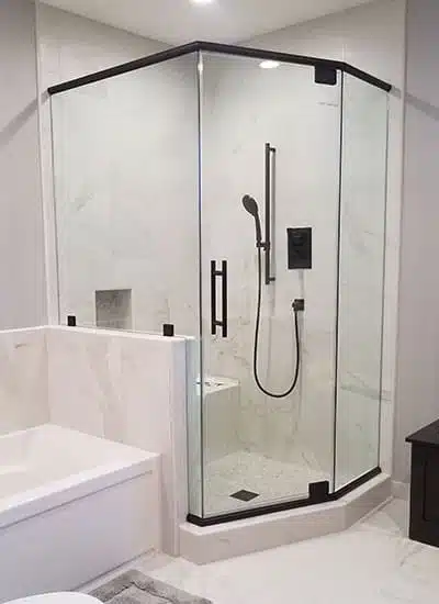 Neo-angle custom steam shower glass installation in Atlanta GA