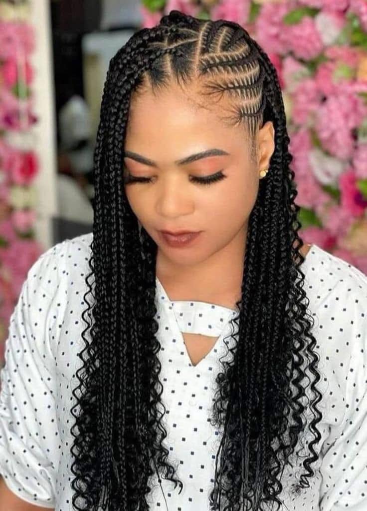 Front cornrow braids on a floral background