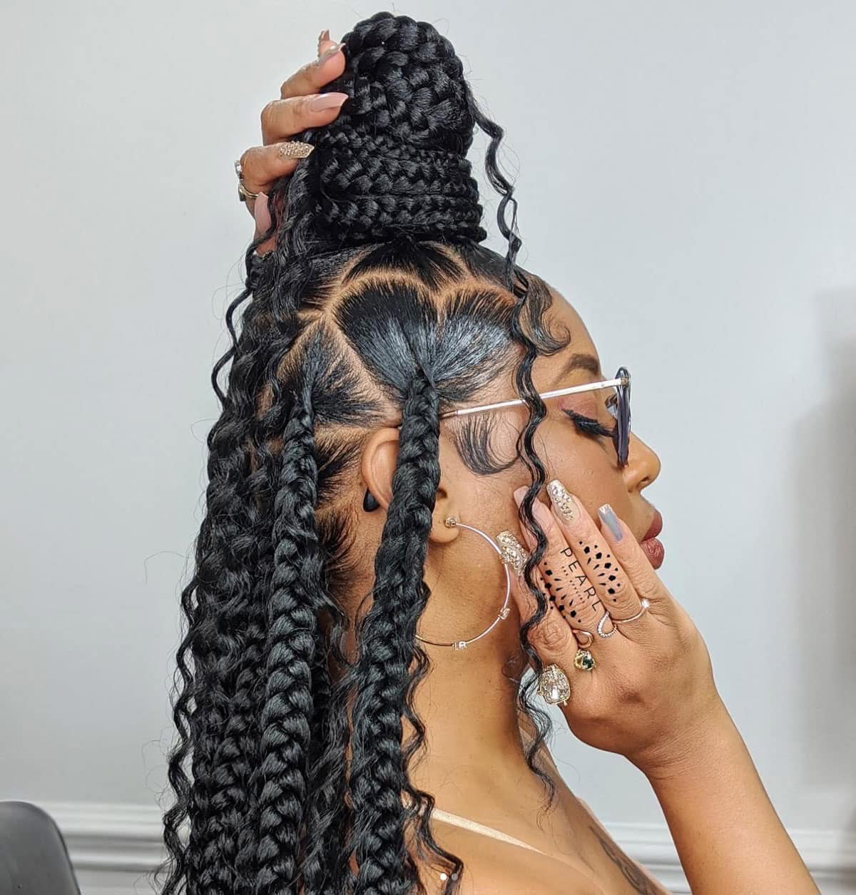 Natural curly braided updo hairstyle