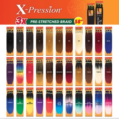X-Pression pre-stretched braiding hair color chart display