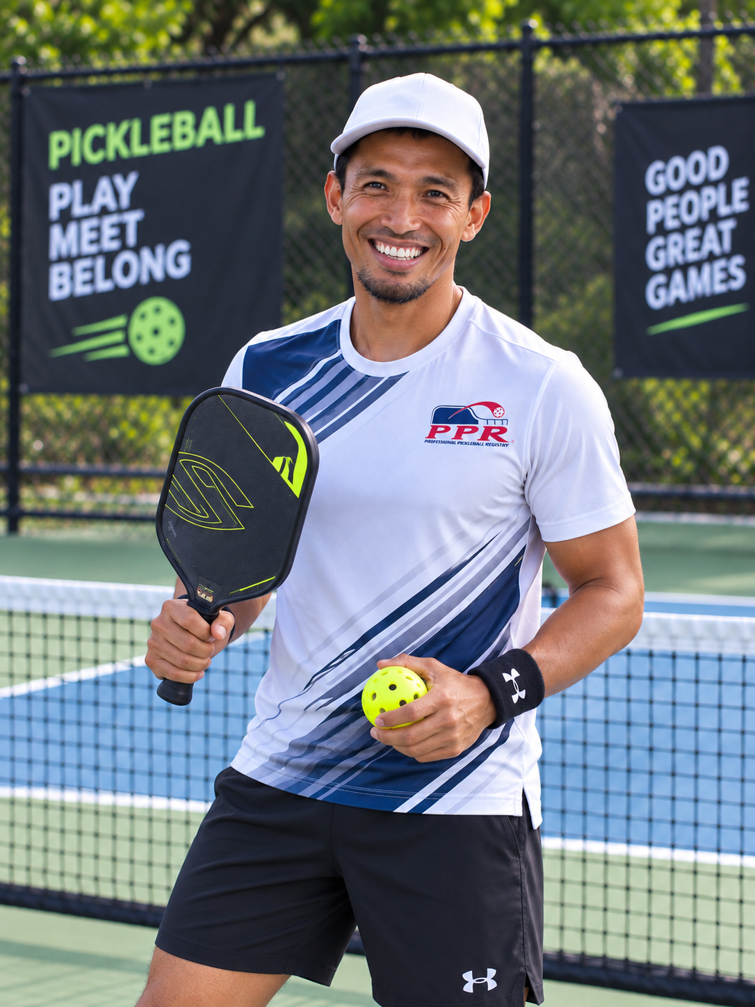 Coach Dan Rivera standing with paddle on pickleball court
