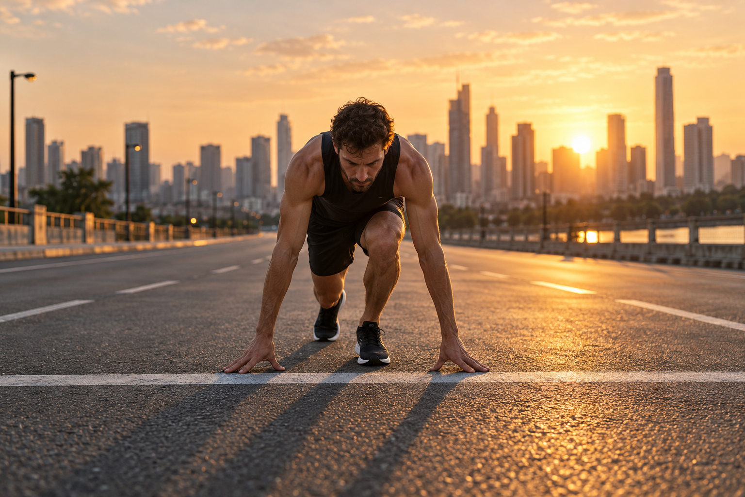 A focused runner at the starting line