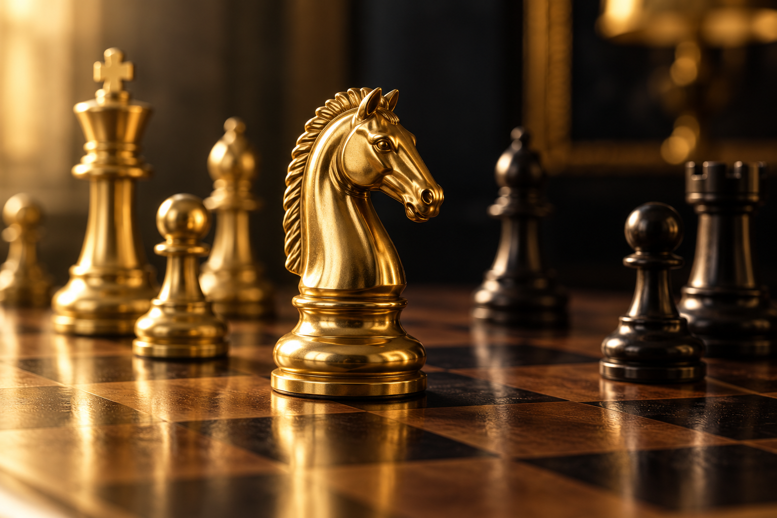A gold knight chess piece representing thoughtful strategy