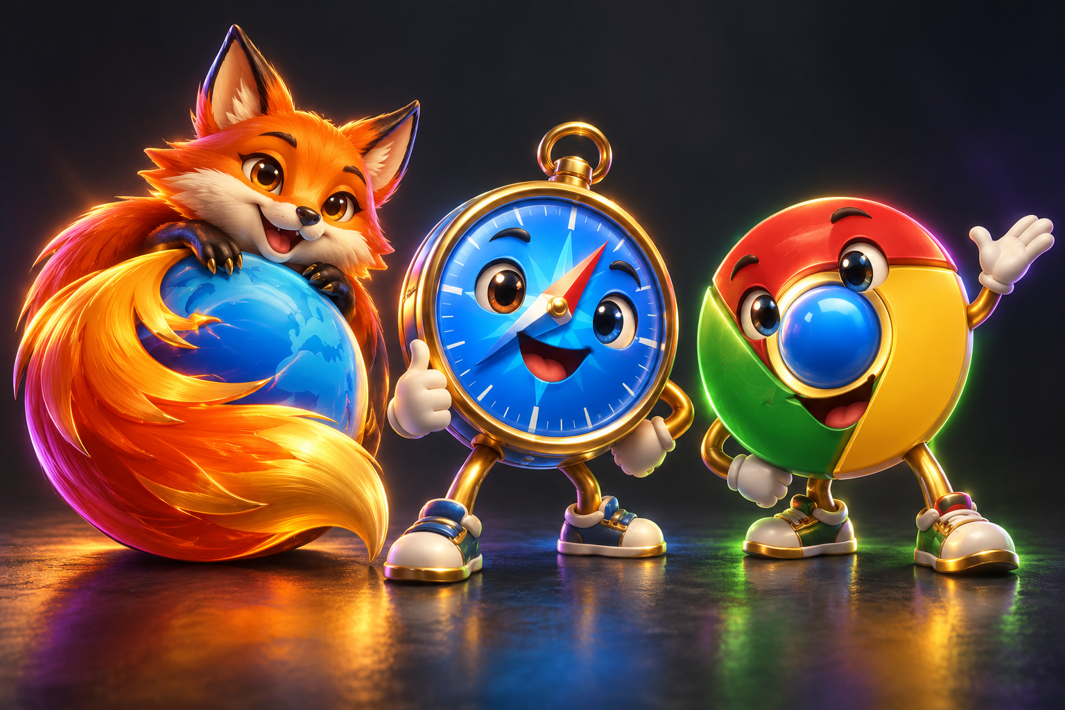 Original browser-inspired 3D mascots