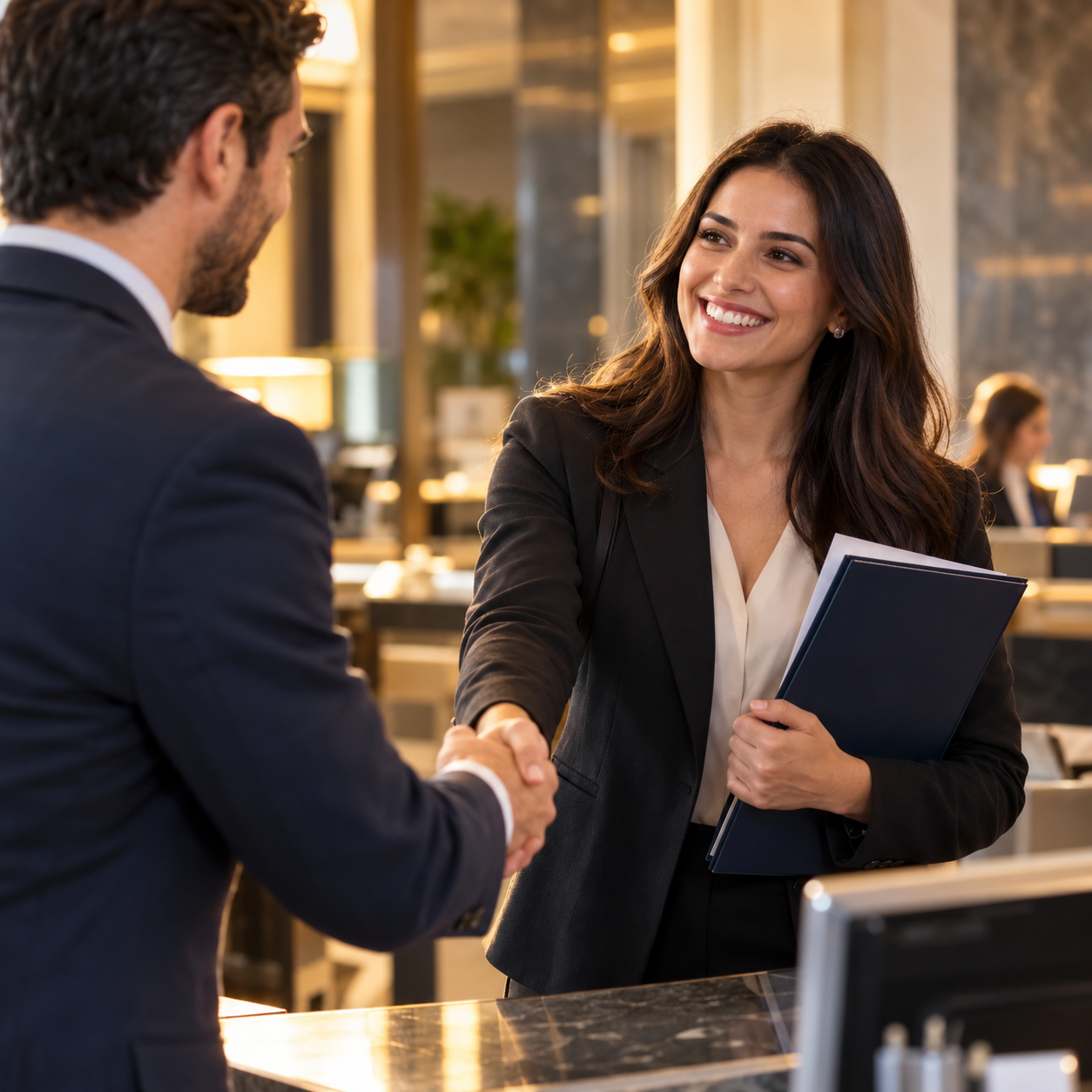 Bank handshake with an account folder