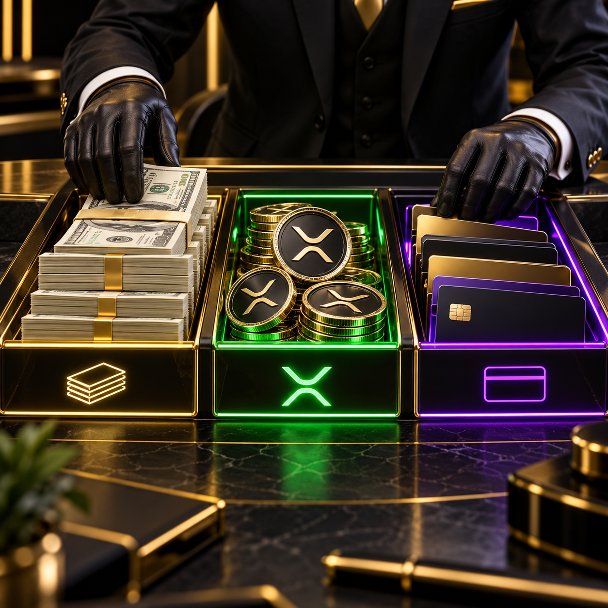 Cash, XRP and credit cards organized separately